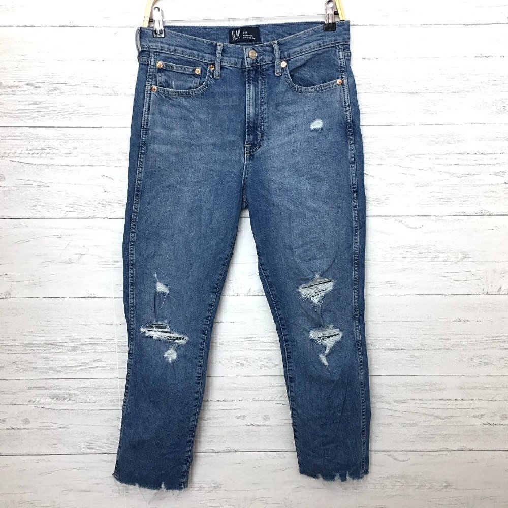 Gap Denim Women's Jeans High Rise Vintage Slim Straight Leg Distressed size 8